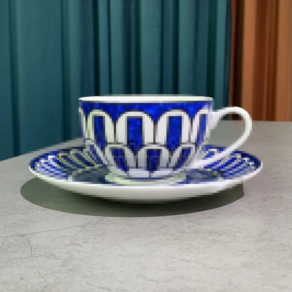 Designer -Tassen und Untertassen Set Klein Blue Schöne Aussehen Paare Kaffeetasse Set Keramikblau -Druckbüro Wasserbecher Sets