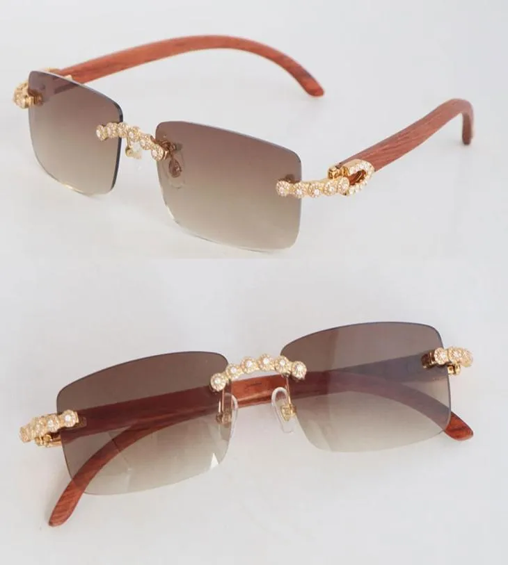 Original hölzerne randlose Moissanit -Diamant -Set Sonnenbrille 8200757 Holzgläser Männer berühmte Vintage Sonnenbrillen Womans Brille 185086809