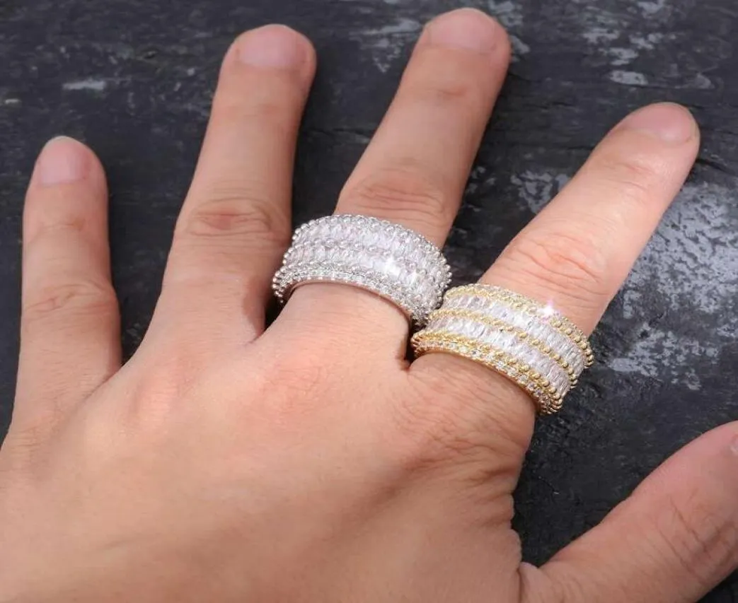 Iced Out Rings for Men Hip Hop Luxury Designer Mens Bling Diamond Gold Silver Silver Ring 18K Gold Batled Wedding noivado Golden Ring 4225466