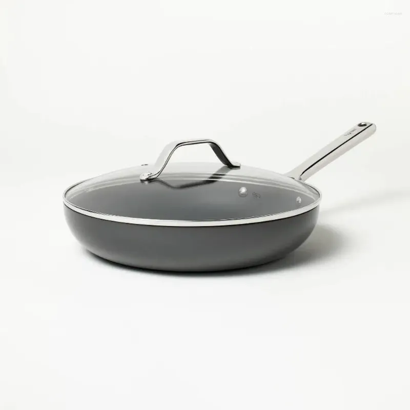 Pannor 12 "Aluminium Nonstick Frypan med täckning Hårt anodiserad mörkgrå ugn Safe 450 ° F Induktion Gas Electric spis kompatibel