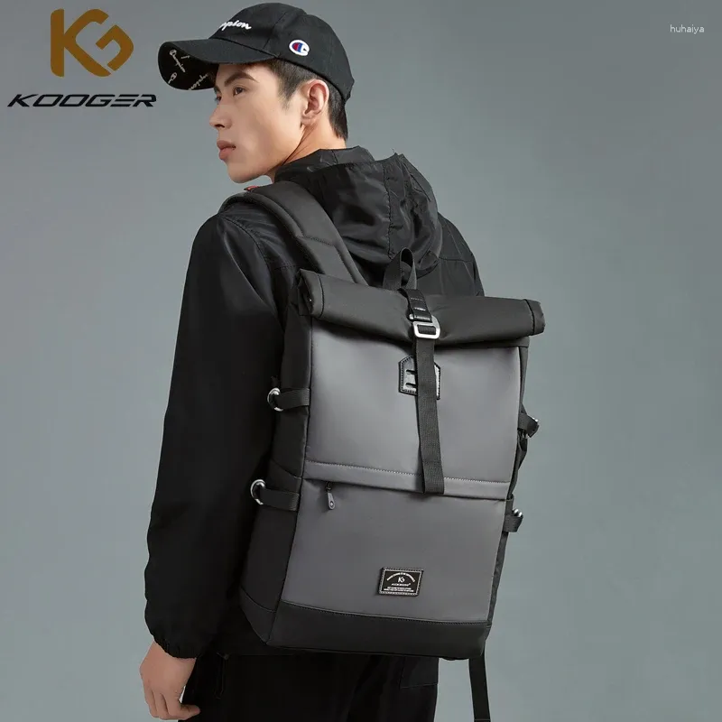 Backpack KOOGER Roll Top Man Large 15.6'' Laptop USB Port Water-resistant Rucksack Travel Hiking Camping College Bags