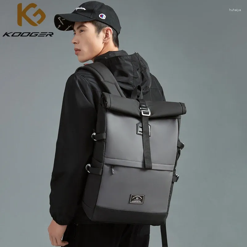 Рюкзак Kooger Roll Top Man большой 15,6 '' Ноутбук USB-порт с водостойким Rucksack Rucksack Travel Liking Camping College Сумки