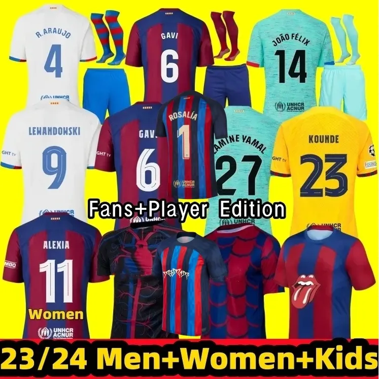 23 24 24 Koszulki piłkarskie Lewandowski Barcelonas Gavi Pedri Rolling Stone Rosalia Motomami Zestaw 2024 Czwarta koszulka piłkarska Yamal Camisetas de futbol mężczyzn kobiet Barca dzieci