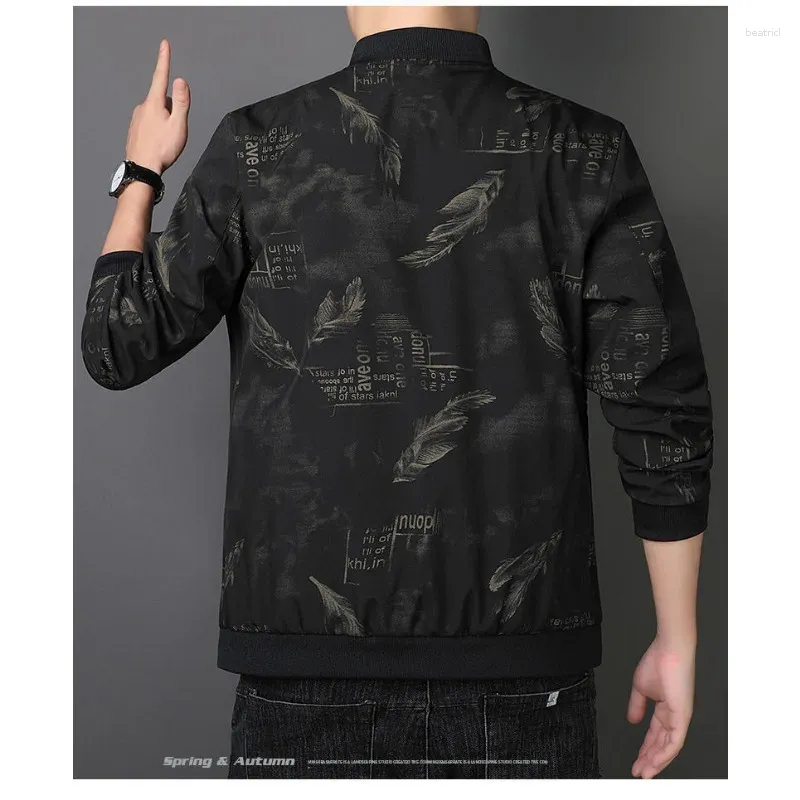 Chaquetas para hombres primavera otoño otoño breakbreaker masculina chaqueta bombardero cremallera abrigo de manga larga collar collar impreso motocicleta casual