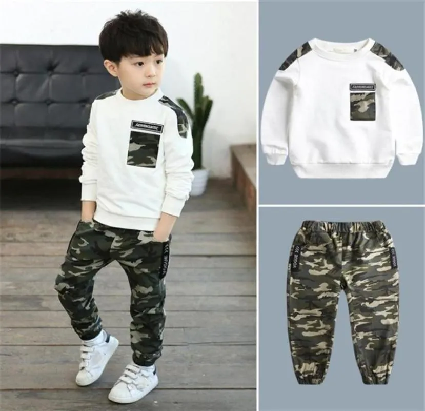 Juego de ropa deportiva para niños Camuflaje de otoño Tops Pants 2 PCS Kit atuendo Adolescentes Camuflaje de camuflaios 32256567961