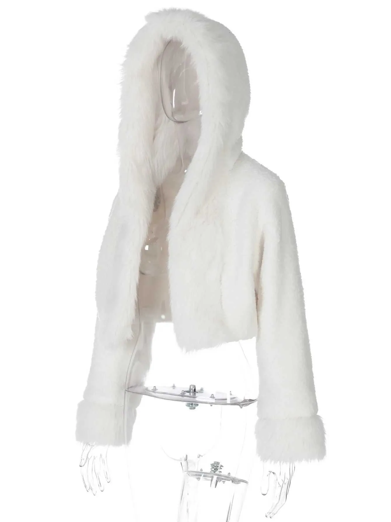 Faux Fur Coat Womens White Short Fluffy Fur Jacket Y2K