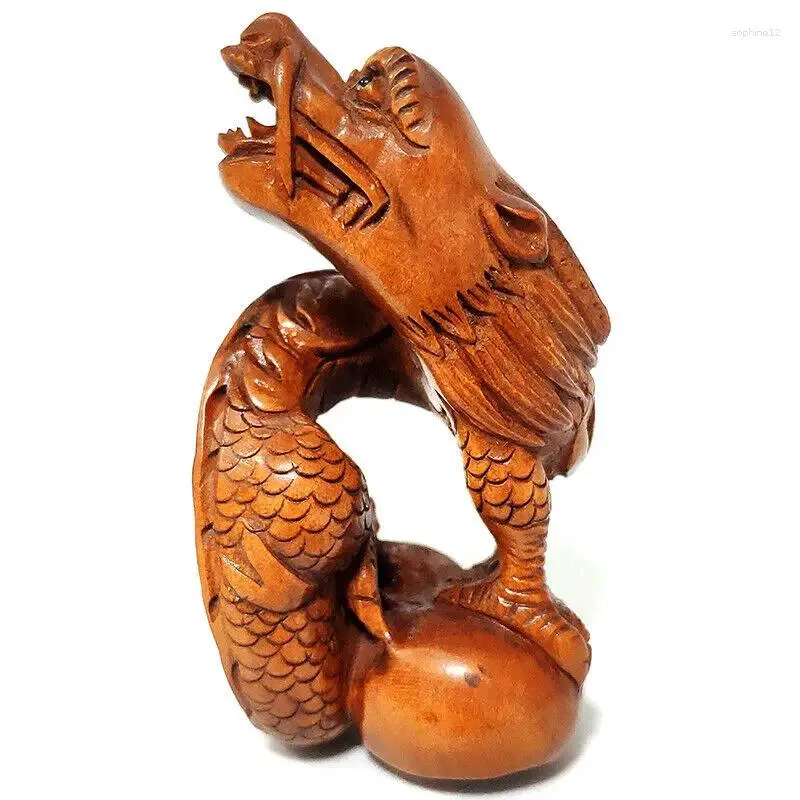 Figurines décoratives Y5998 - Collectible 20 ans 2 "sculpture à la main NetSuke Figurine Carving: Dragon