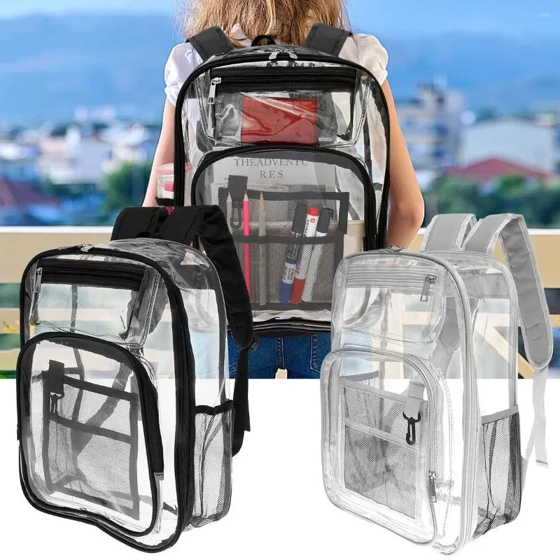 Aufbewahrungsbeutel klarer Rucksack große Kapazität Transparent Schultasche mit mehreren Taschen Heavy Duty PVC Bookbag