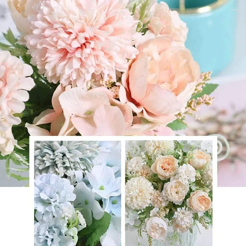 Decoratieve bloemen Praktische kunstmatige nep Peony Silk Hydrangea Bouquet Decor Plastic Carteringen Realistische Bloemarrangementen Wedding D