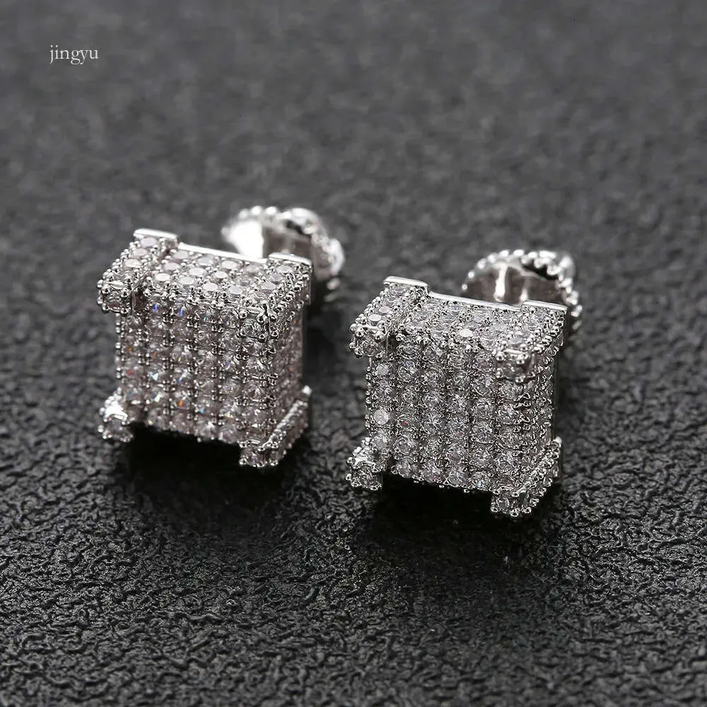 Vanclef Necklace Hip Hop Earrings For Men Gold Sier Iced Out CZ Square Stud E