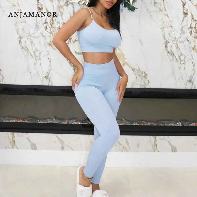 Женские брюки с двумя частями Anjamanor Baddie 2 STED STEALS SPORT RIBBED TOP и костюмы для женской одежды Активная одежда Лето 2024 D16-CZ27