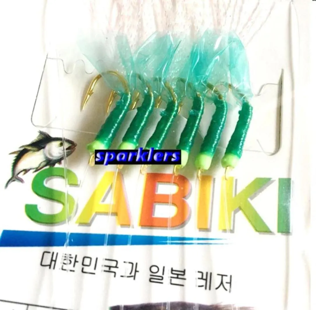 Lumineux Sabiki Fishing Lure Rigs Bait Jigs Green Fish Peau avec des crochets dorés Taille 615 Tackle de pêche96549512821784