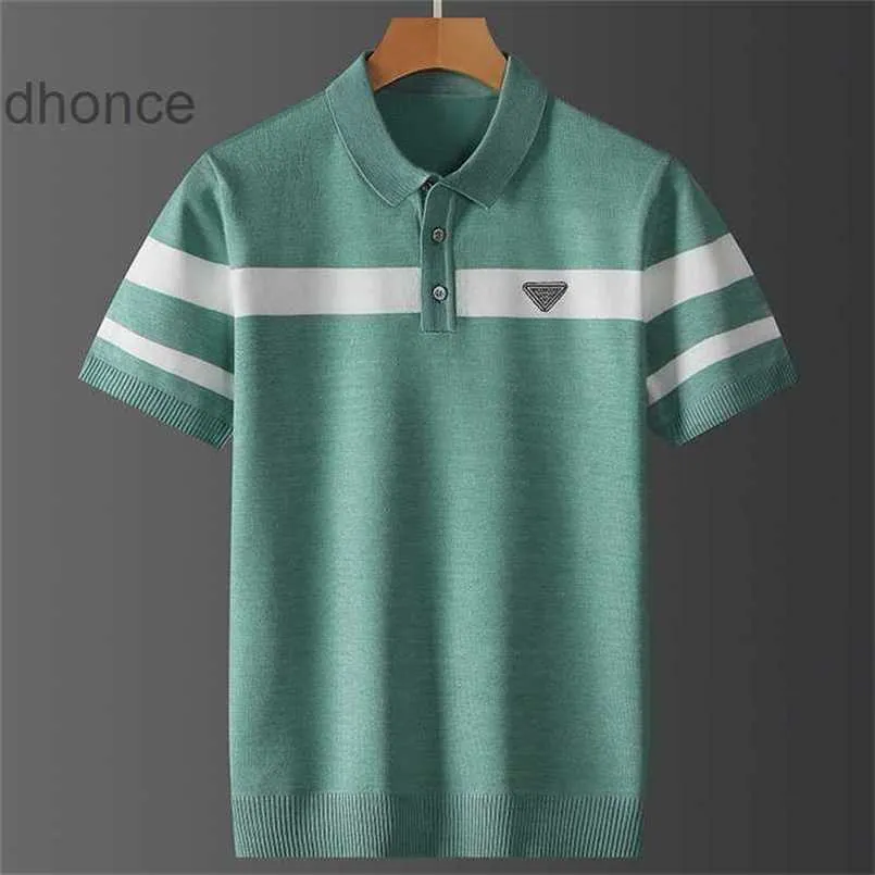 Herfstheren met korte mouwen poloshirt trendy contrasterende kleur revers casual streep blokkerende high-end anti pilling stijl