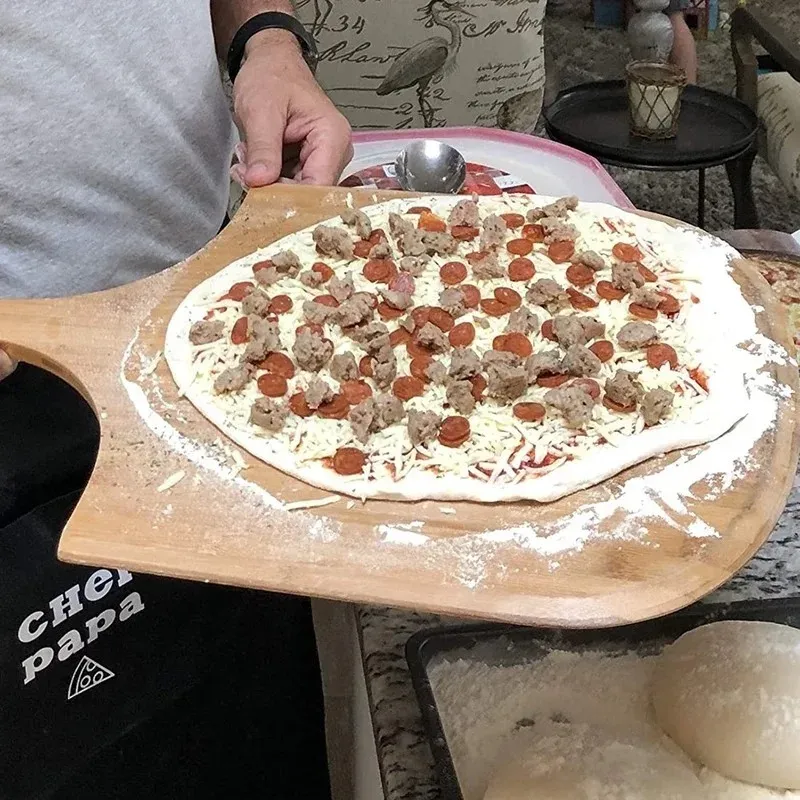 Bärbar träpizza paddel spatula pizza spade kökskal skärbräda med handtag pizza magasin tallrik bakformade konditorivaror