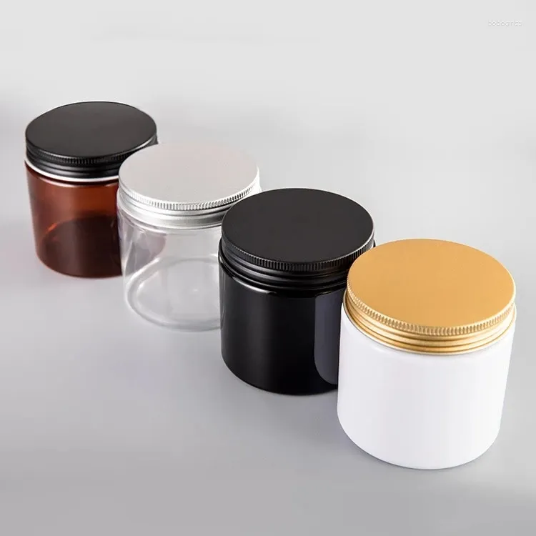 Storage Bottles 12pcs/lot 200ml Plastic Jar With Aluminum Lid PET Cosmetic Cream Pot Metal Cap Container 200G Empty Food Packing Can