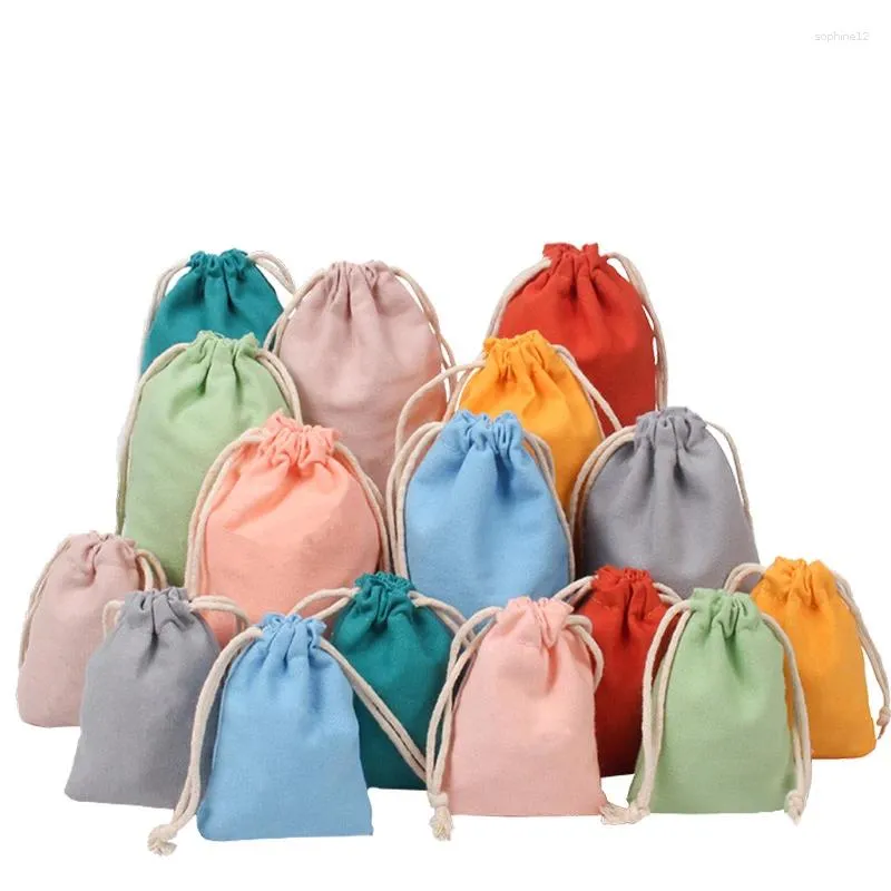 선물 랩 50pcs/lot cotton drawstring bags 파우치 화장품 웨딩 캔디 랩핑 재사용을위한 직물 보관 가방