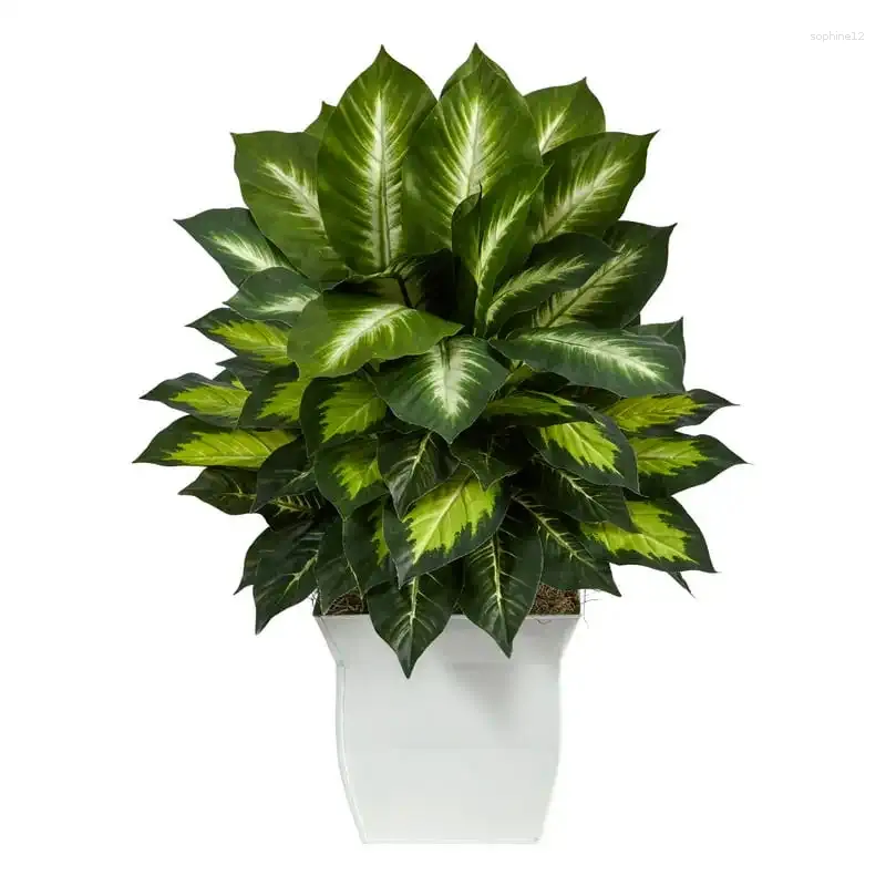 Mattor Golden Dieffenbachia Artificial Plant i White Metal Planterare