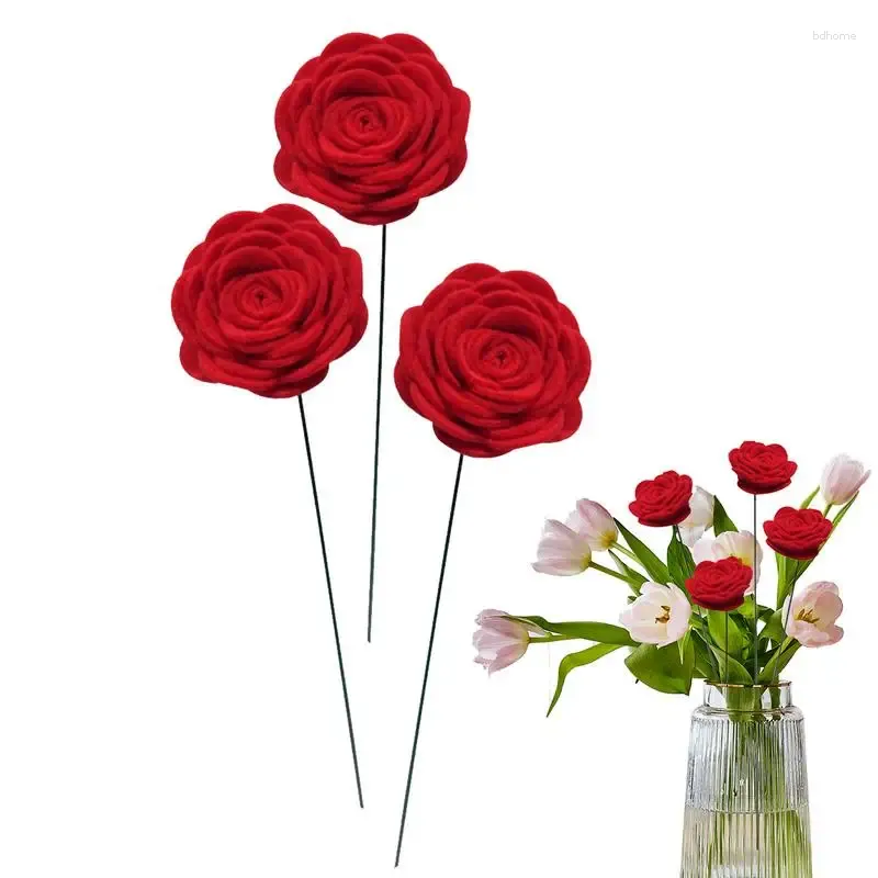 Decorative Flowers Artificial Red Roses Long Stem Dark Fake Silk Rose Realistic & Exquisite Flower Pick For