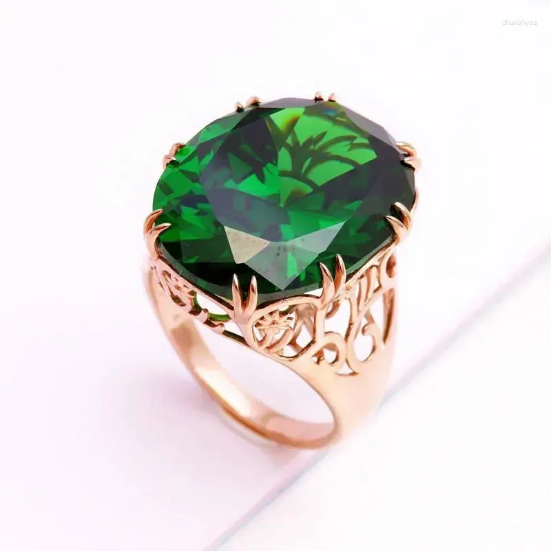 Cluster Rings 585 Purple Gold Plated 14K Rose Inlaid Luxury Emerald Engagement For Women Exaggerated Unique Elegant Wedding Jewelry