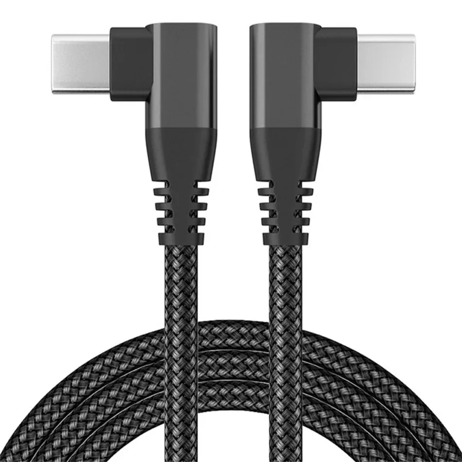 3.3FT/6.6FT/10FT USB double head Type C to Type C 90 Degree Right Angle Elbow Charging cable Nylon Braided 60W Fast  For  Xiaomi Samsung