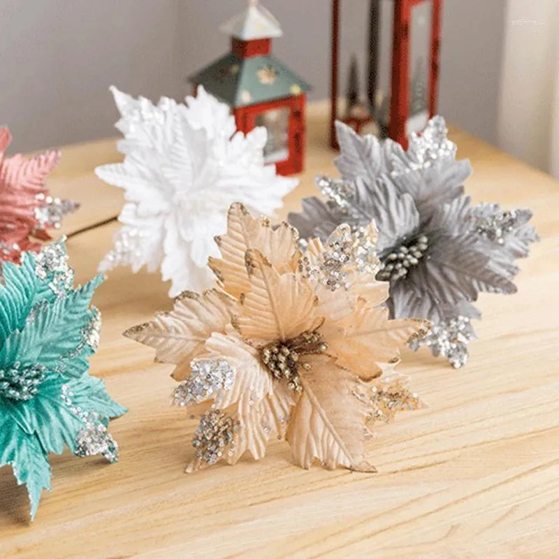 Decorative Flowers Sequins Artificial Christmas Xmas Tree Ornaments Multicolor Simulation Flower Decoration Year Navidad