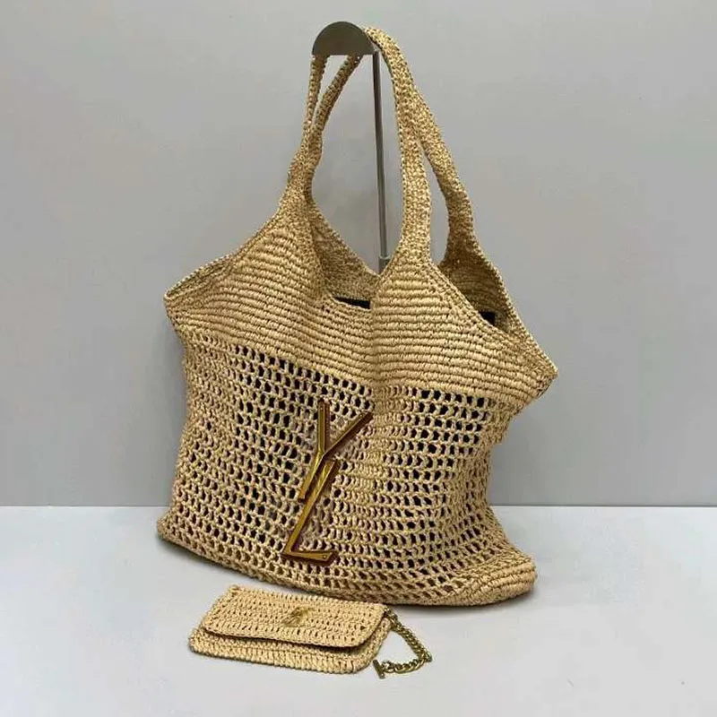 Torba designerska mody słomkowe torby na ramię luksusowe torebki Kobiety duża torba plażowa luksusowa najwyższej jakości prawdziwa skórzana torba z metalową literą