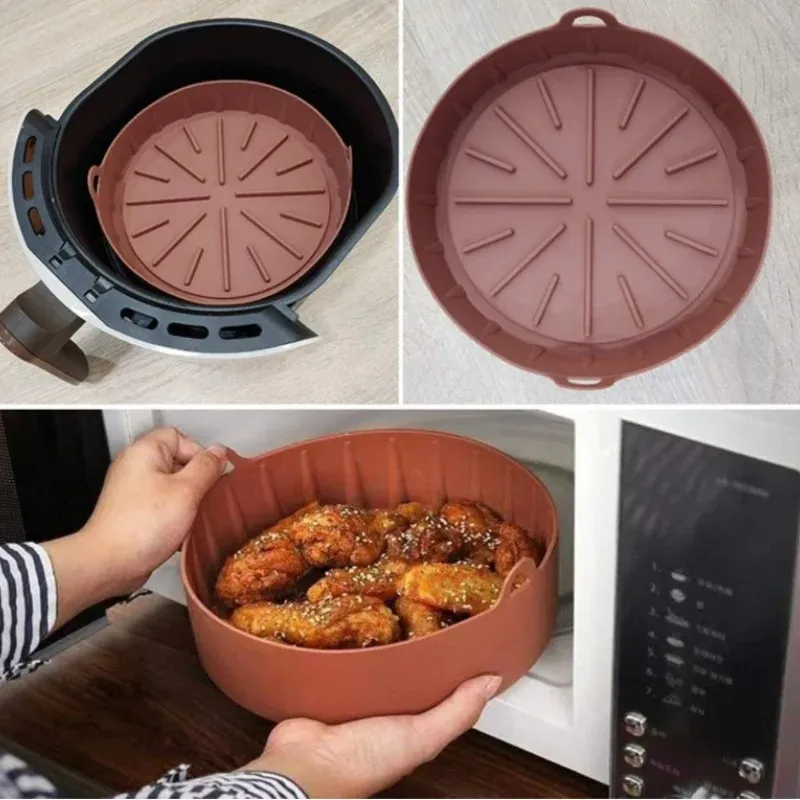 Silicone Pot for Airfryer Reusable Air Fryer Accessories Baking Basket Pizza Plate Grill Pot Kitchen Cake Cooking Baking Tools