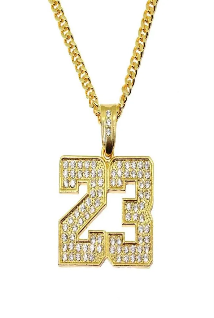 Hip Hop Number 23 Diamanten Hangdoek kettingen voor mannen Golden Silver Alloy Rhinestone Luxe ketting Cuban Link Chain Fashion Jewel3942279
