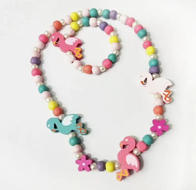 Ins 5 styles kids necklace sets accessory Colorful beads Bird Flower Rainbow Charm Beads necklacebracelet kids girl Birthday Jewe8700468