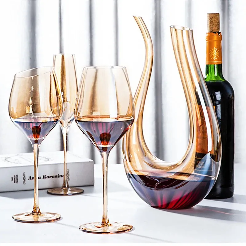 Crystal Amber Red Wine Glass Decanter 울트라 스틴 부르고뉴 보르도 정부 빅 배꼽 시음 컵 바 홈 웨딩 파티웨어 용기 240415