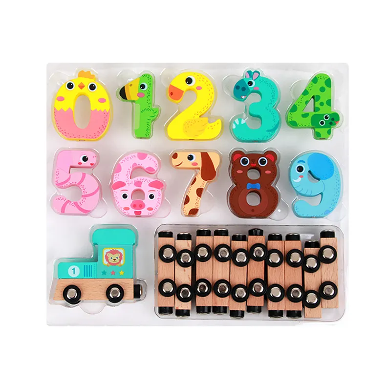 Popular Early Educational Toy Magnetic Digital Children Número Car Wooden Animal Train