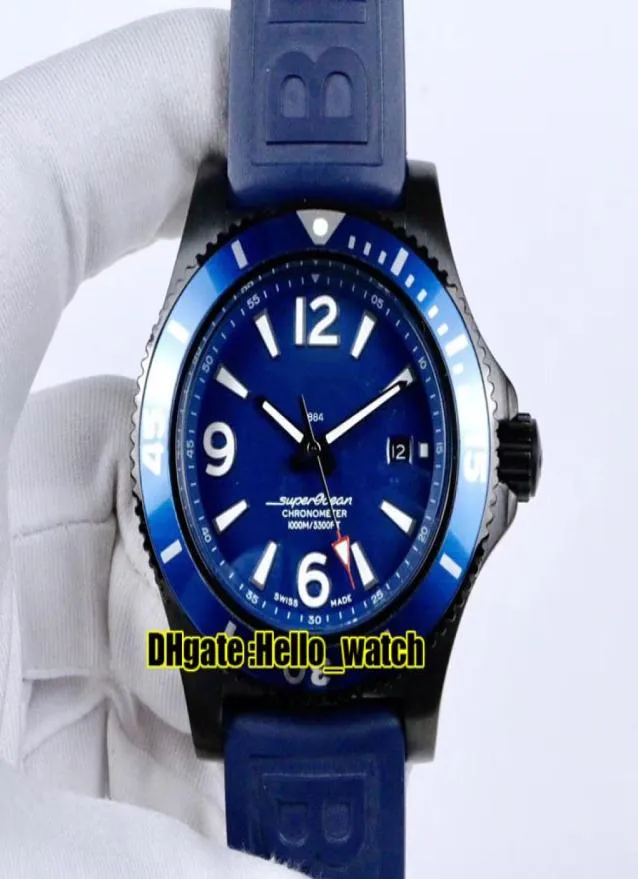 Nouveau super océan Date PVD Black Steel Case M17368D71C1S1 Blue Dial Mens Automatic Mens Watch Rubber Strap Gents High Quality Gents Hel6359668