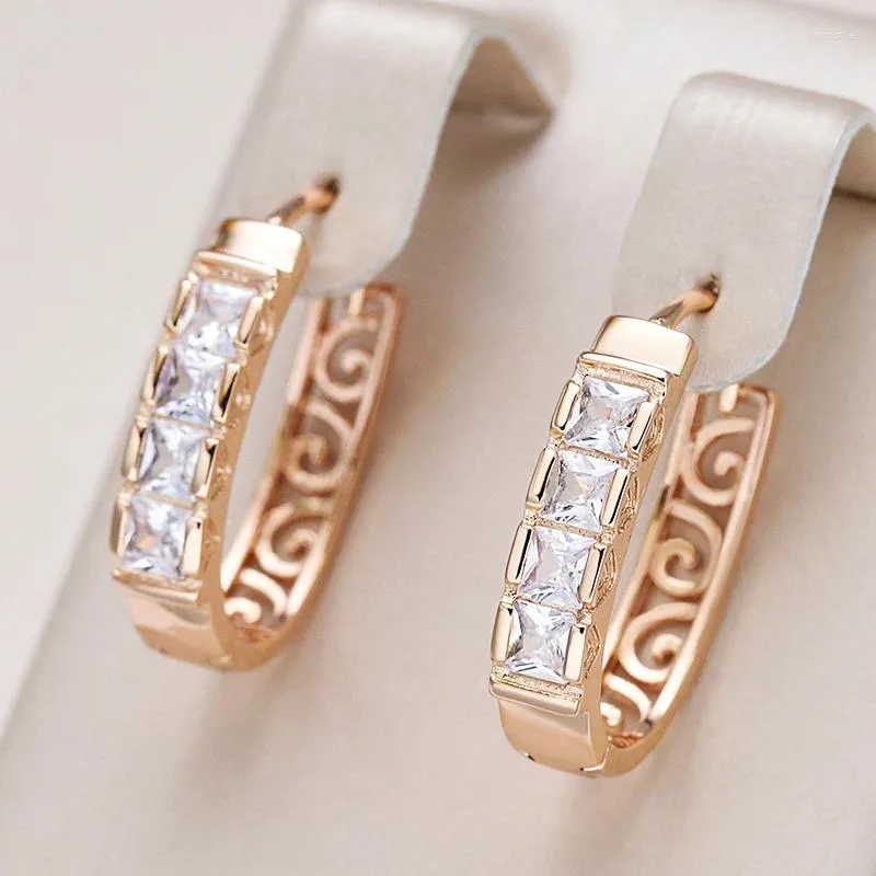 Hoop Earrings Kinel Fashion Natural Zircon For Women 585 Rose Gold Color Hollow Flower Fine Wedding Party Jewelry