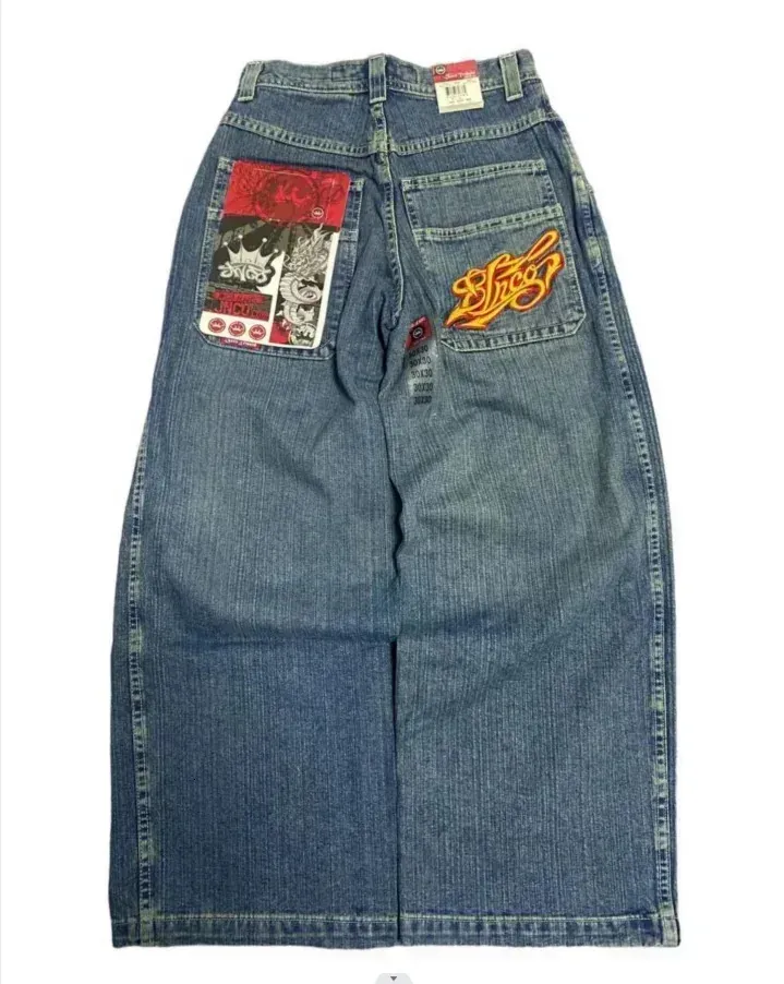 Jnco jeans y2k harajuku hip hop lettera ricamato jeans vintage pantaloni in denim pantaloni da donna goth goth high wide pantaloni 240409