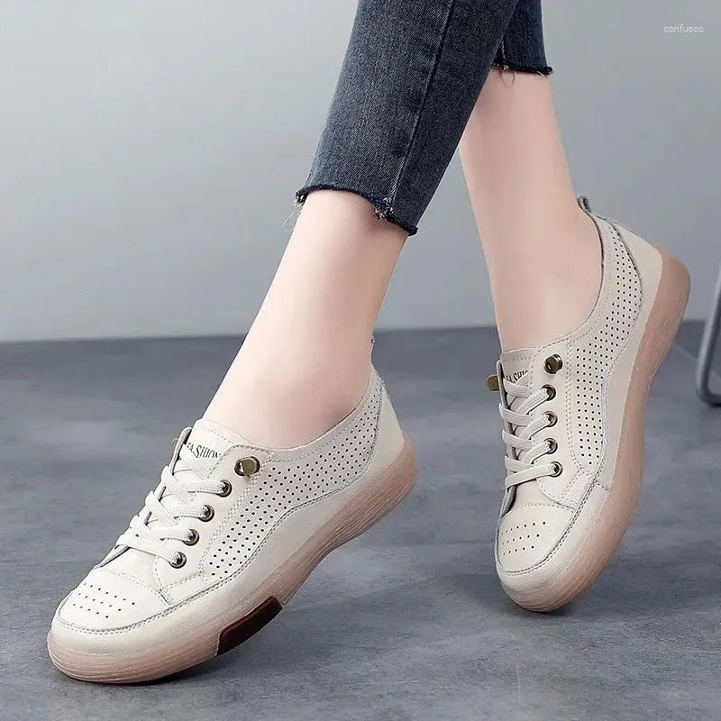 Casual Shoes Summer Women Leather Soft Sole Slip-On Flat Loafers Ladies Sneakers Hollow Out Breatble Women's Moccasins WSH4809