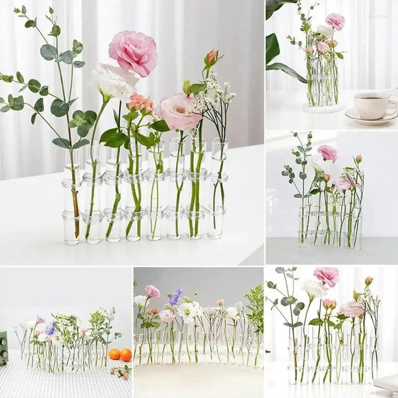 Vases 8pcs / 6pcs Table transparente mini-céramiques Vase ornements pour verre de disposition des fleurs avec crochet et pinceau