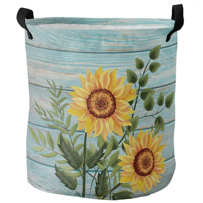 Sac à linge Sunflower Blue Wood Bankable Paskable Basket Kid Toy Storage Salle Arapropice Room Dirty Clothing Organisateur