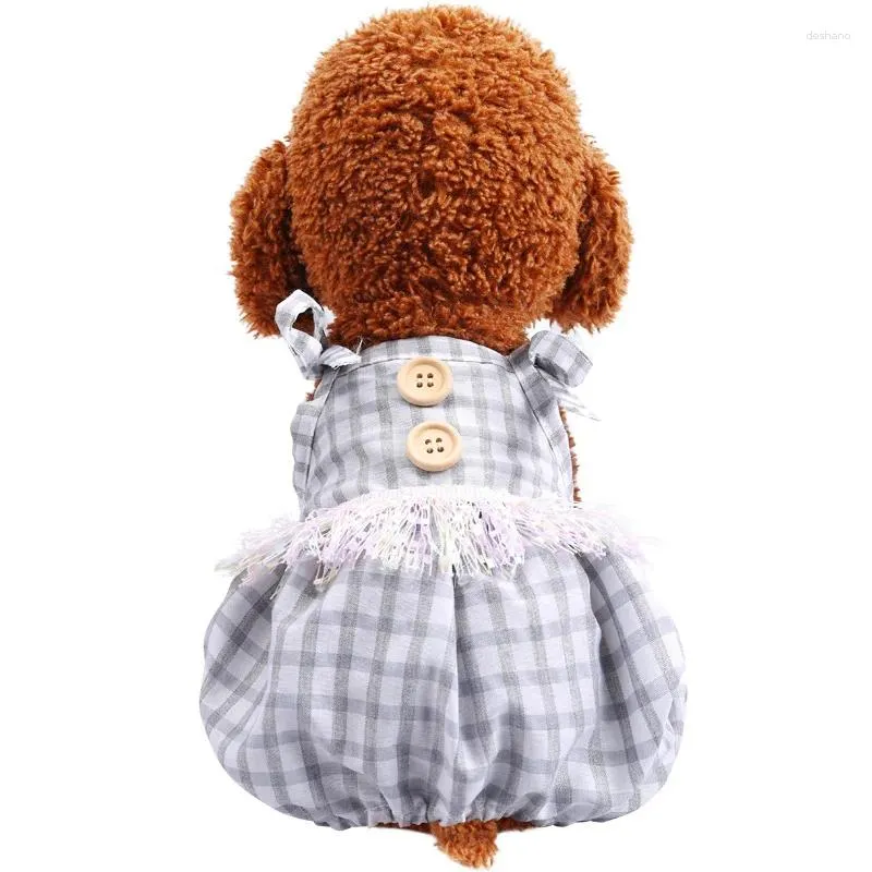 Dog Apparel Fashion Spaghetti Strap Plaid Tassel Mumlsuit Puppy Cat Maclos Quatro pernas calças de babador para Teddy Pomeranian Chihuahua Romances