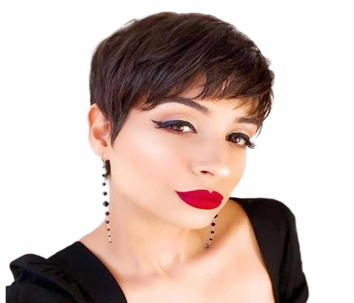 Proste peruki ludzkie z grzywką Brazylijskie dziewicze włosy pixie cut peruka naturalny kolor Krótka peruka bobhair dla czarnych kobiet3022821