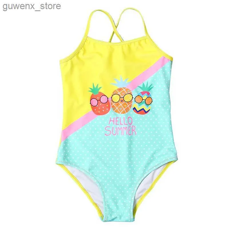 Één-stuks contrast kleur print meisjes kinderen zwempak badkleding voor kind zomer kinderen tieners strandkleding baby peuter één stuk zwempak y240412