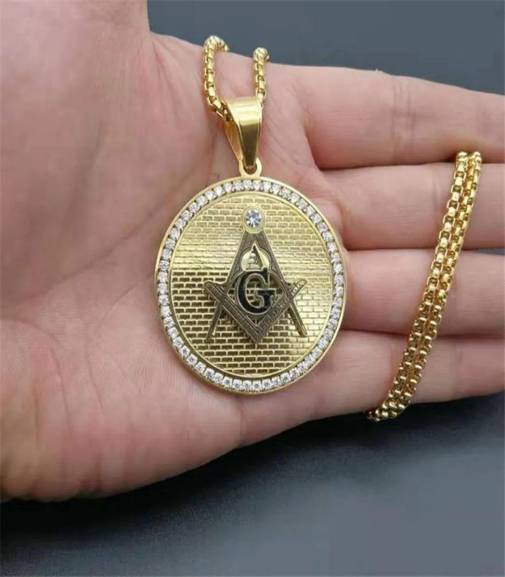 Anhänger Halsketten Hip Hop Edelstahl Freimaurer Symbol Anhänger für Frauengoldfarbe Mason Mode Schmuck 2142121