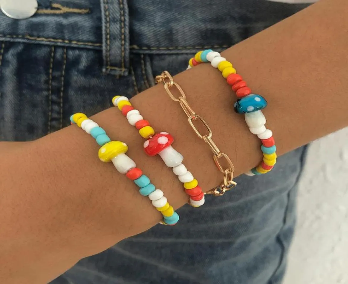 Bracelets Charm Lalynnnnnly dulce lindas cuentas de arroz Resina Pulsera de la cadena de clavija de hongos Mujeres 039 de vacaciones hechas a mano Seaside6497597