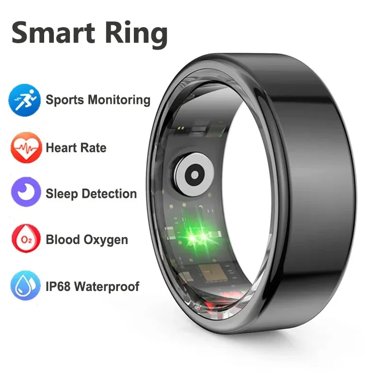 För Android Smart Ring Heart Rate Advanced Sleep Monitor Blood Oxygen Kvinnor Män i rostfritt stål Vattentäta smycken gåvor 240415