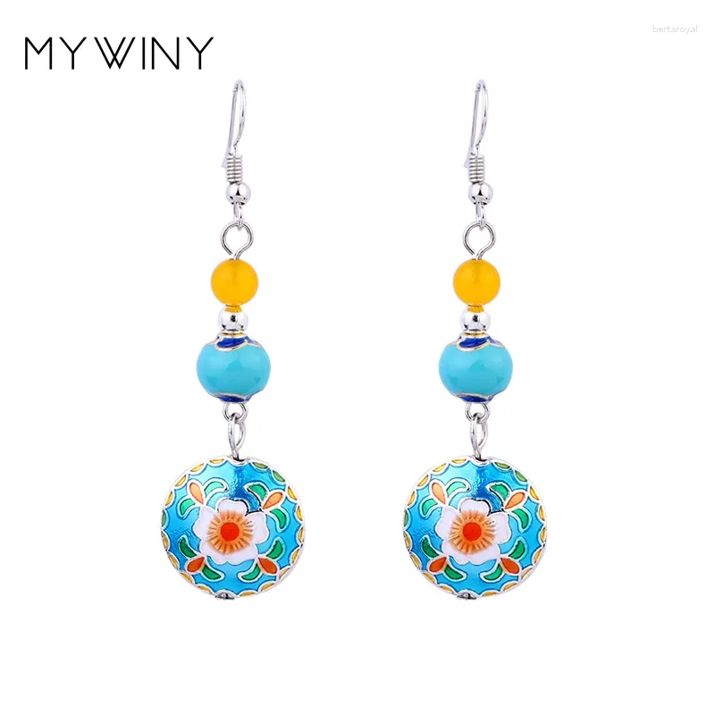 Серьги с серьгами mywiny медные украшения Cloisonne цветы винтажные непальские тибетские серебряные женщины китайский ветер