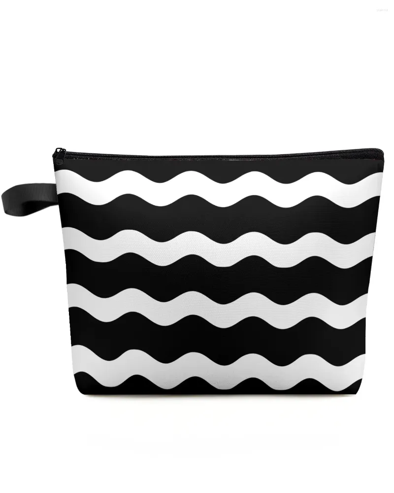 Sacs cosmétiques Black Ripple Stripes Waves Makeup Sac Sac de voyage Voyage Essentials Dame Femme Organisateur de toilette