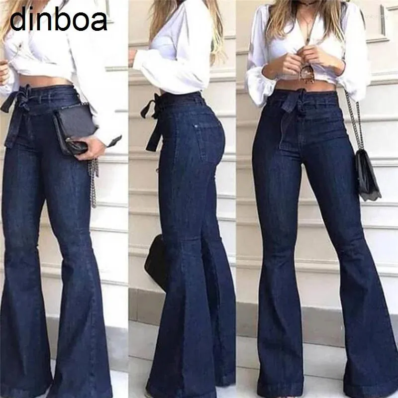Jeans pour femmes dinboa 2024 taille haute de la taille large marque féminine petit ami denim skinny femme vintage fare plus taille 2xl pantalon