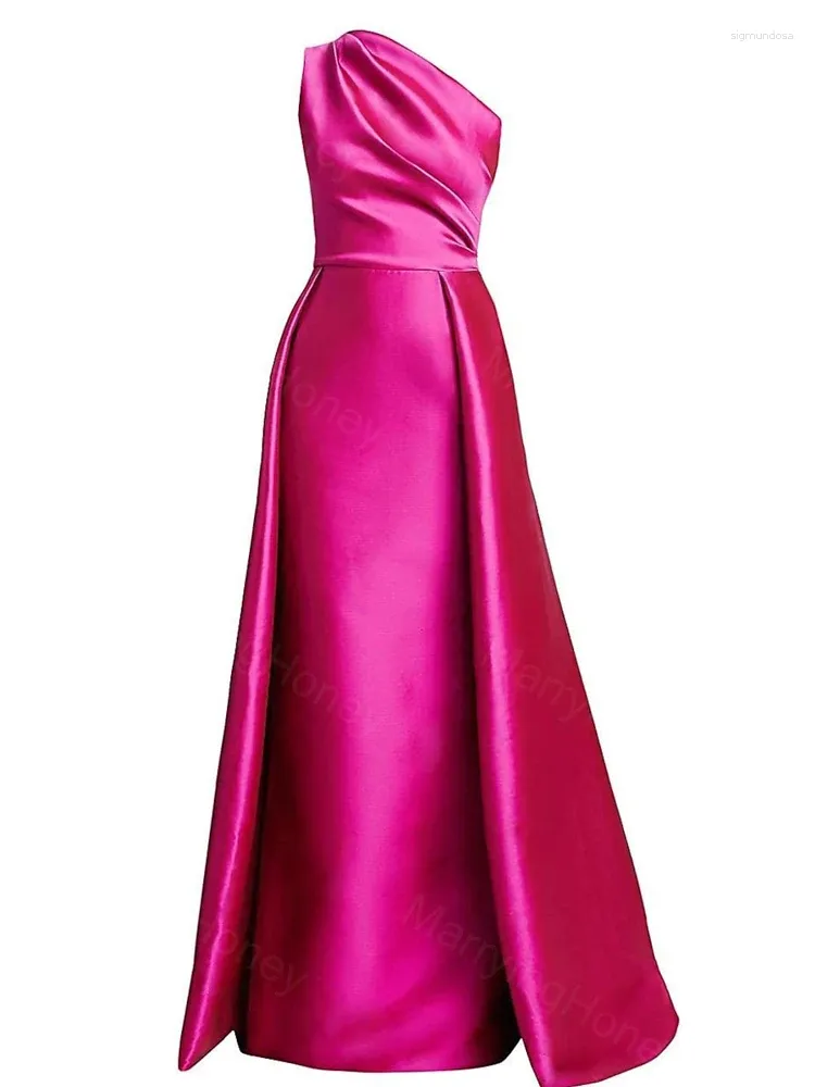 Partykleider ein schulter langes Abschlussballkleid mit Überwachung Satin eine Linie formelles Abendkleid für Frauen ärmelloses Ruch Cocktail