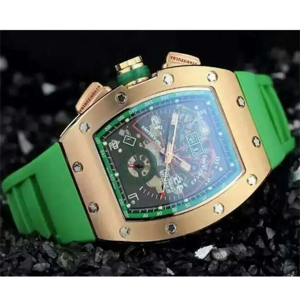 Wysokiej jakości luksusowe różowe złoto przezroczyste męskie zegarek mechaniczny Felipe Massa Flyback Rubber Men Automatyczne zegarek 9555956