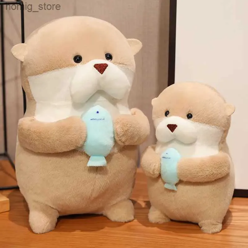 Plush Dolls New Kawaii Cute Otter Doll Doll Standing River Otter Otter Toys Real Life Otter Potted Animals Toys for Kids Bestrity Higds Y240415