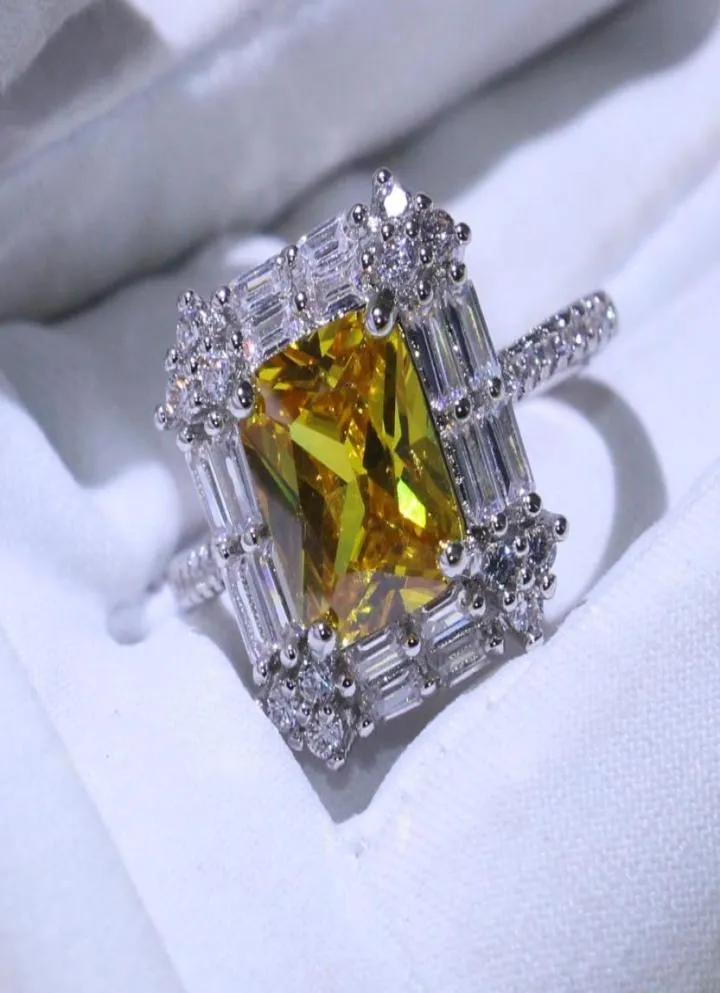Victoria Wieck prachtige handgemaakte luxe sieraden 925 Sterling Silver T Princess Cut Gold Topaz CZ Diamond Women Wedding Band Ring F7631676